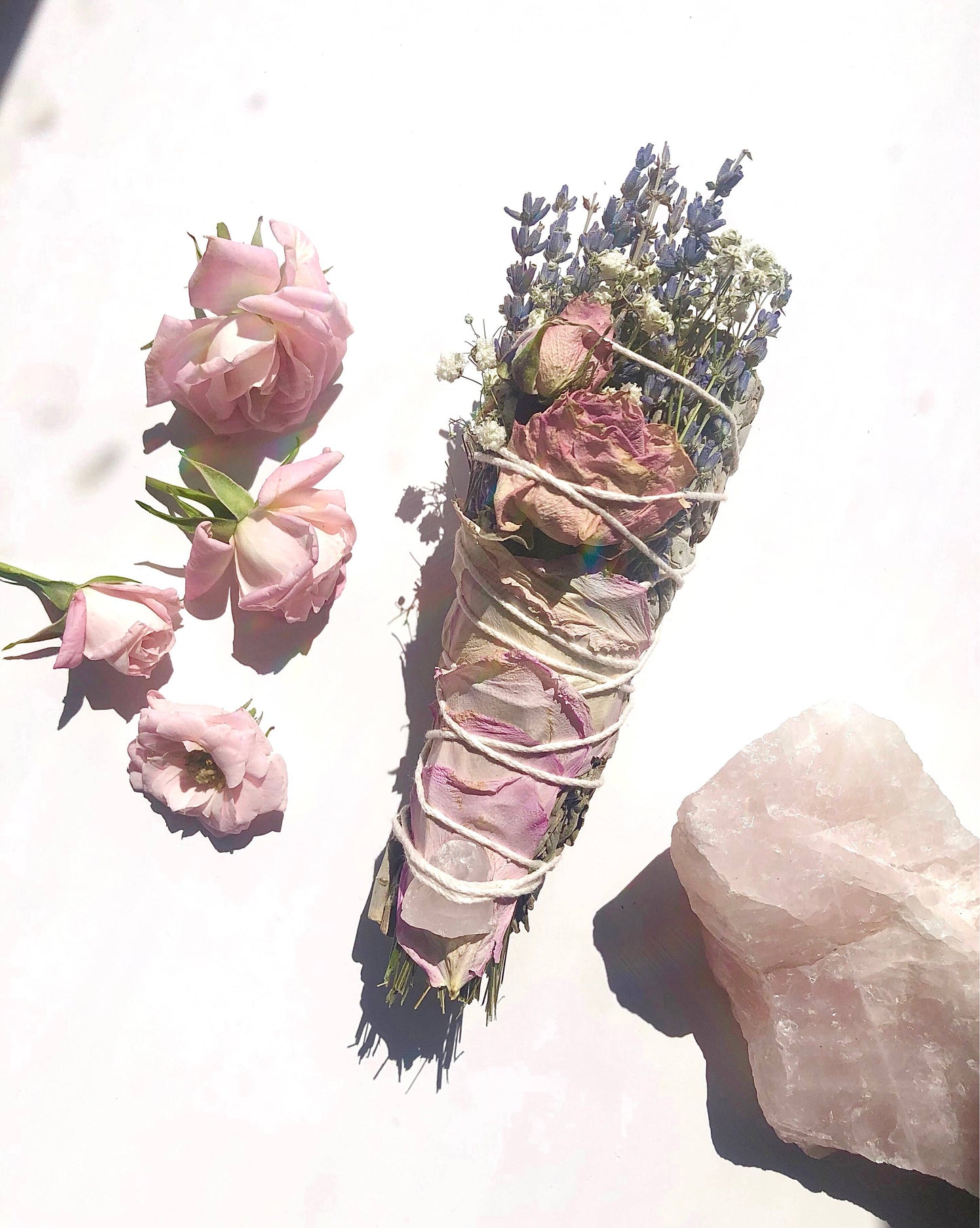 Love Sage Bundle Rose Quartz Cleansing aura & sacred space