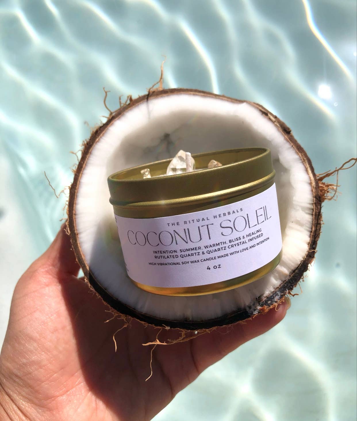 Coconut Soiel Candle Soy wax Quartz infused Summer Scents