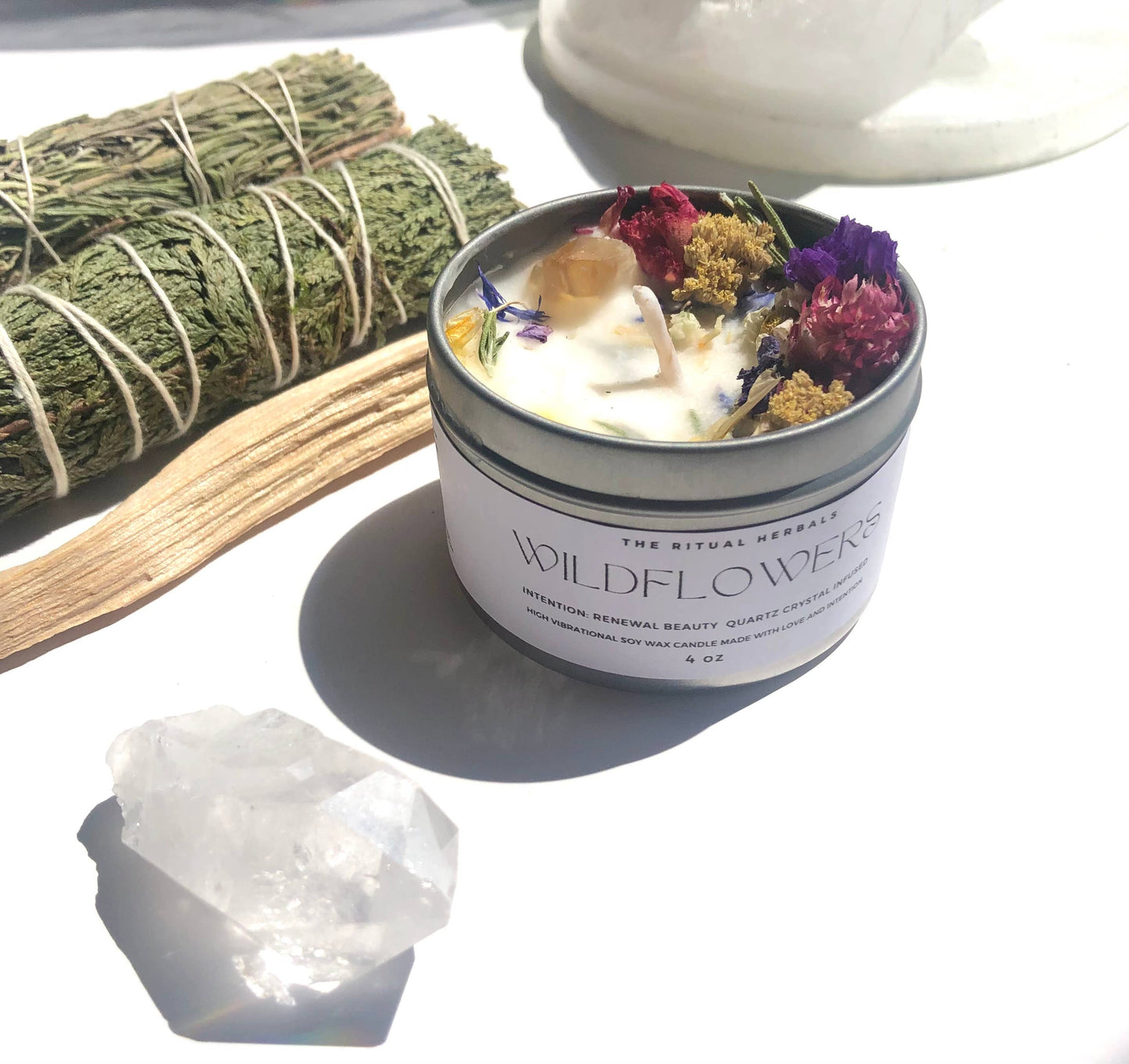 Wild Flowers Candle Soy Wax crystal infused Botanical
