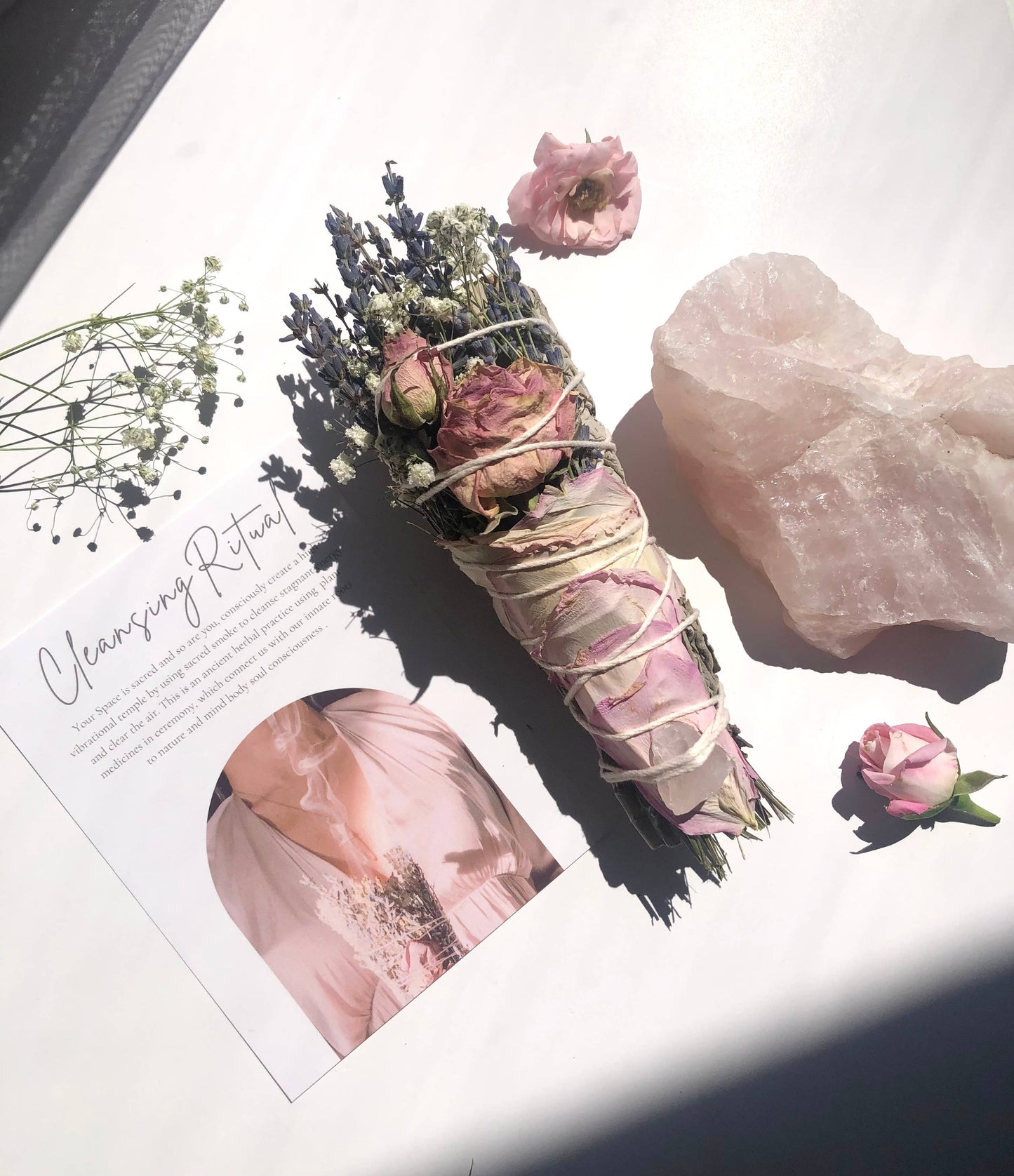 Love Sage Bundle Rose Quartz Cleansing aura & sacred space