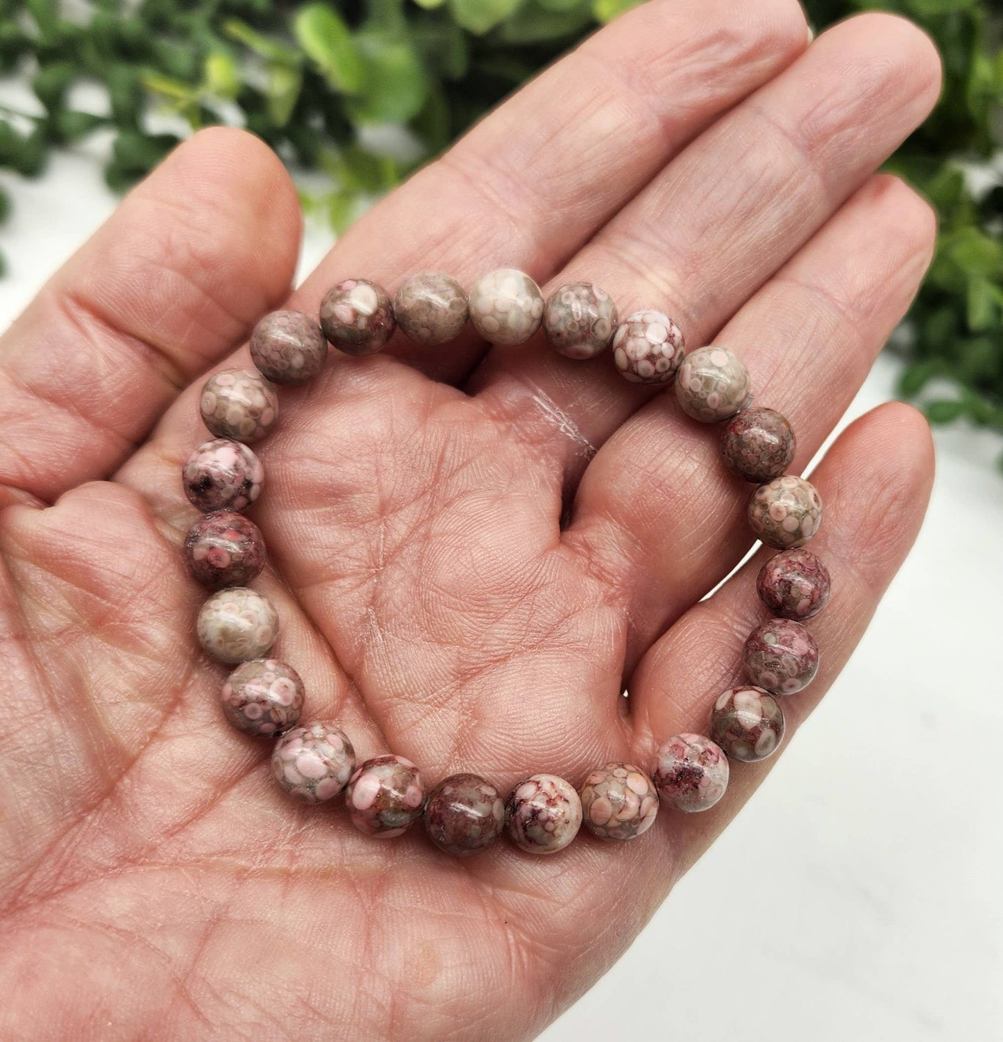 Chrysanthemum Stone Stretchable Bracelet 8mm beads-7.5"