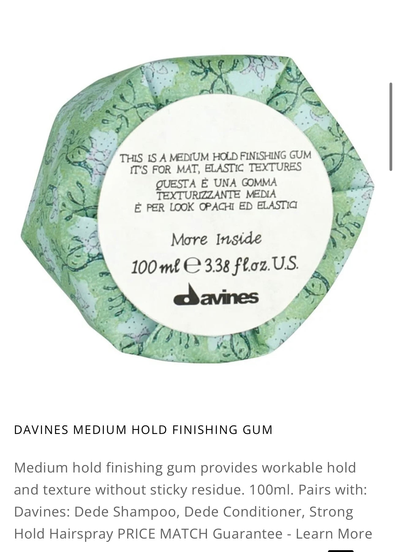 This is a Medium Hold Finishing Gum For creating sleek styles and defined texture with medium hold