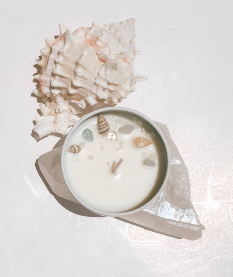 Sea Salt and Sirinity Summer scent Soy wax Candle Aquamarine