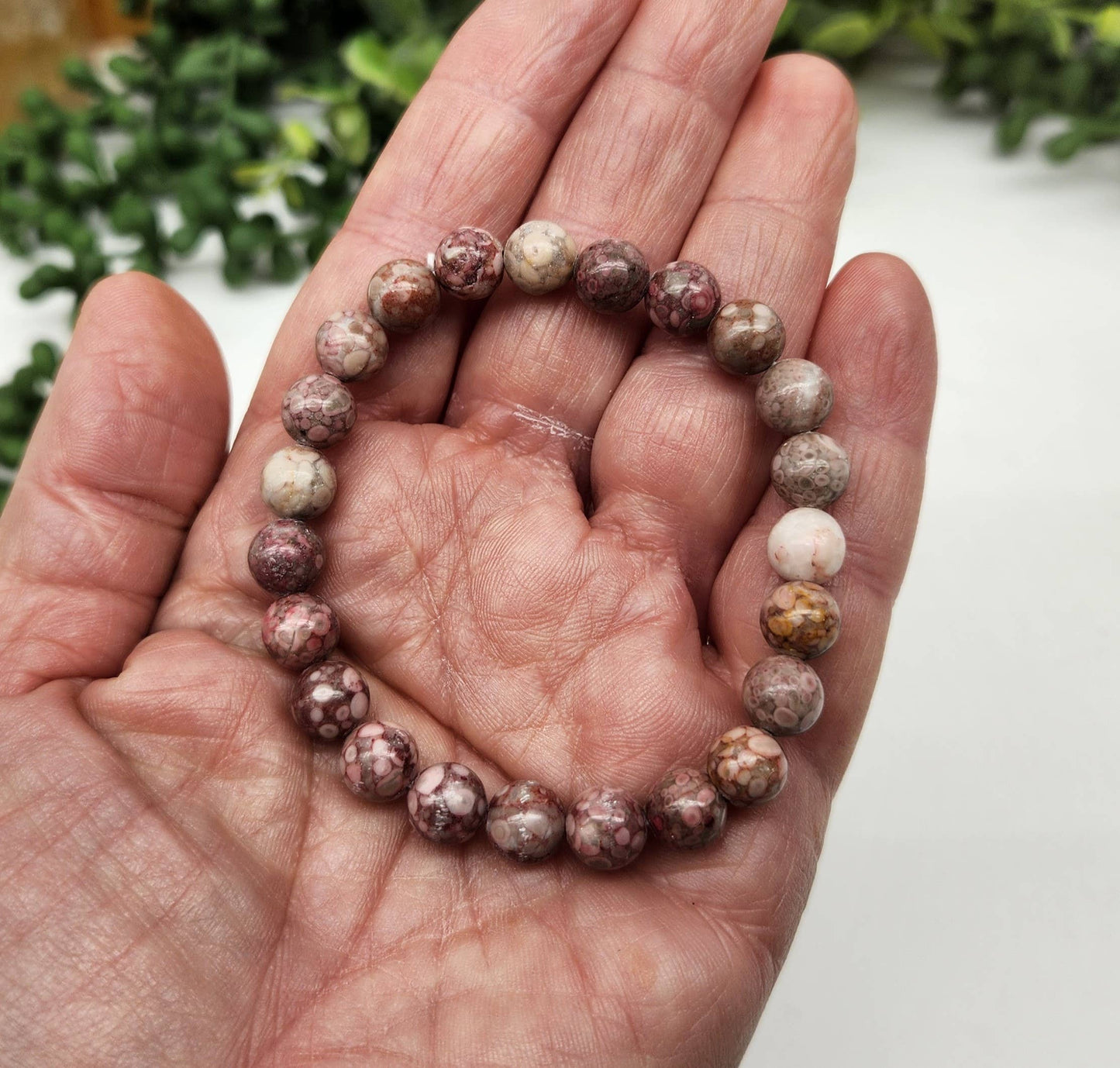 Chrysanthemum Stone Stretchable Bracelet 8mm beads-7.5"