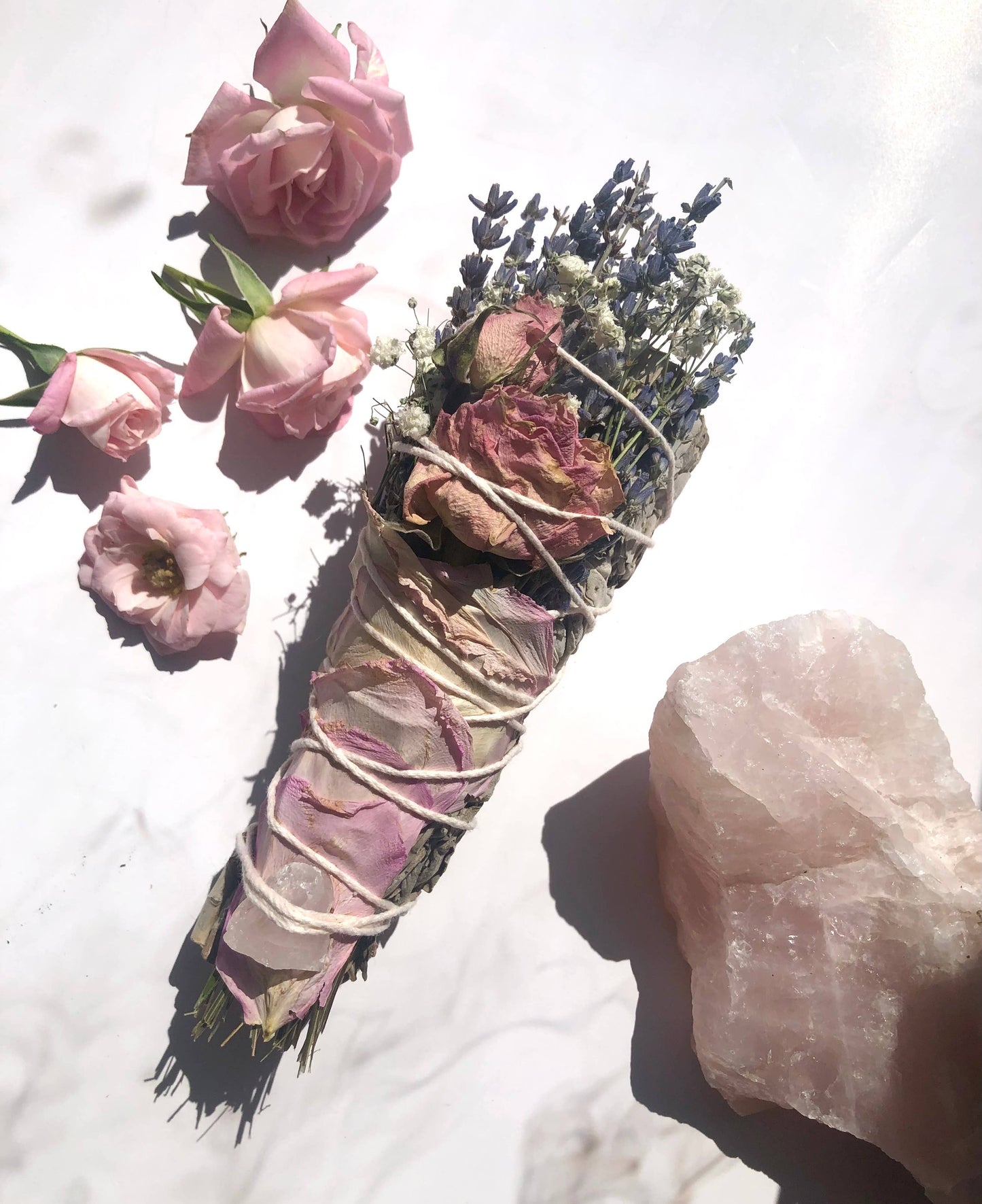 Love Sage Bundle Rose Quartz Cleansing aura & sacred space