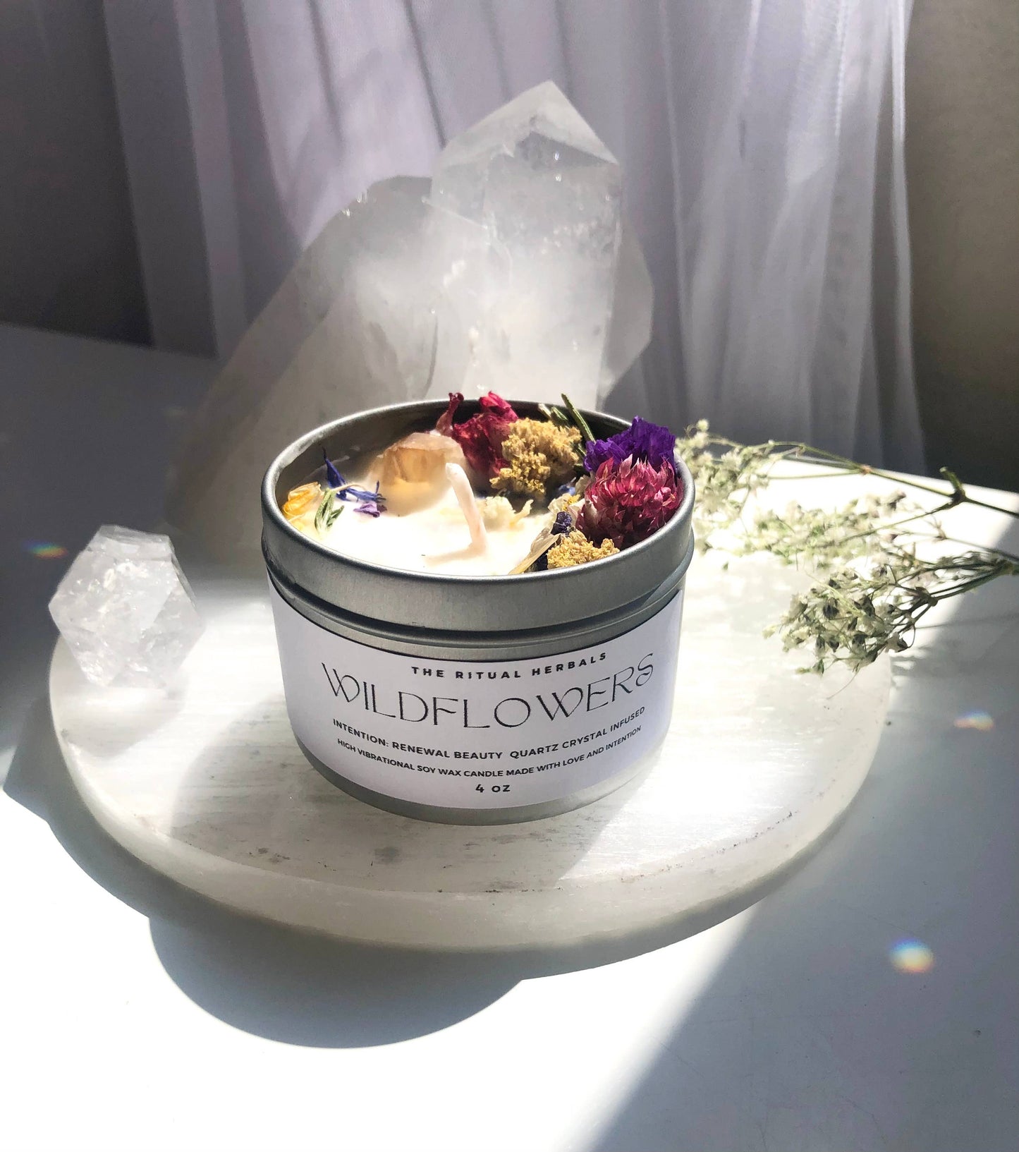 Wild Flowers Candle Soy Wax crystal infused Botanical