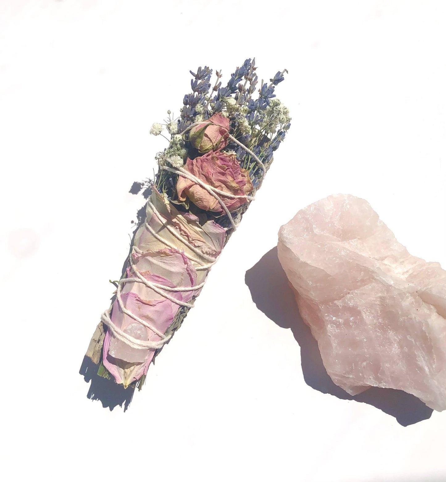 Love Sage Bundle Rose Quartz Cleansing aura & sacred space