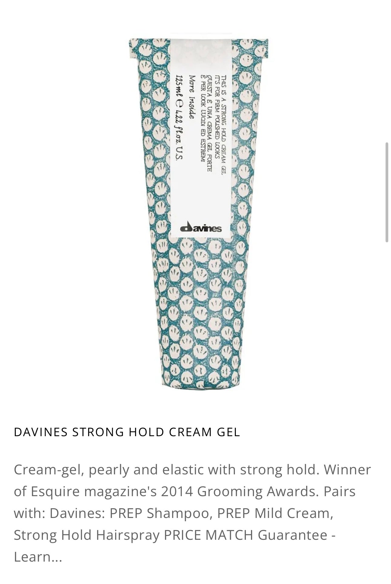 This is a Strong Hold Cream Gel formulated to help creating structure and definition on short hair styles