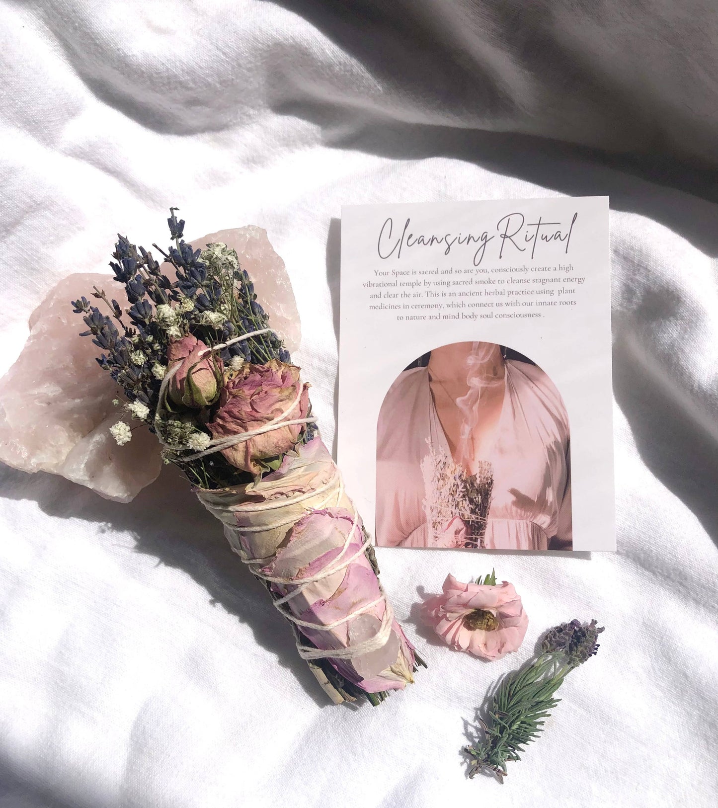 Love Sage Bundle Rose Quartz Cleansing aura & sacred space