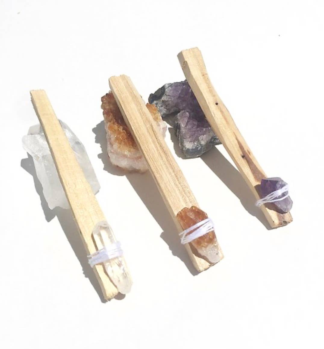 Palo Santo Trio With Intension Crystal Clusters