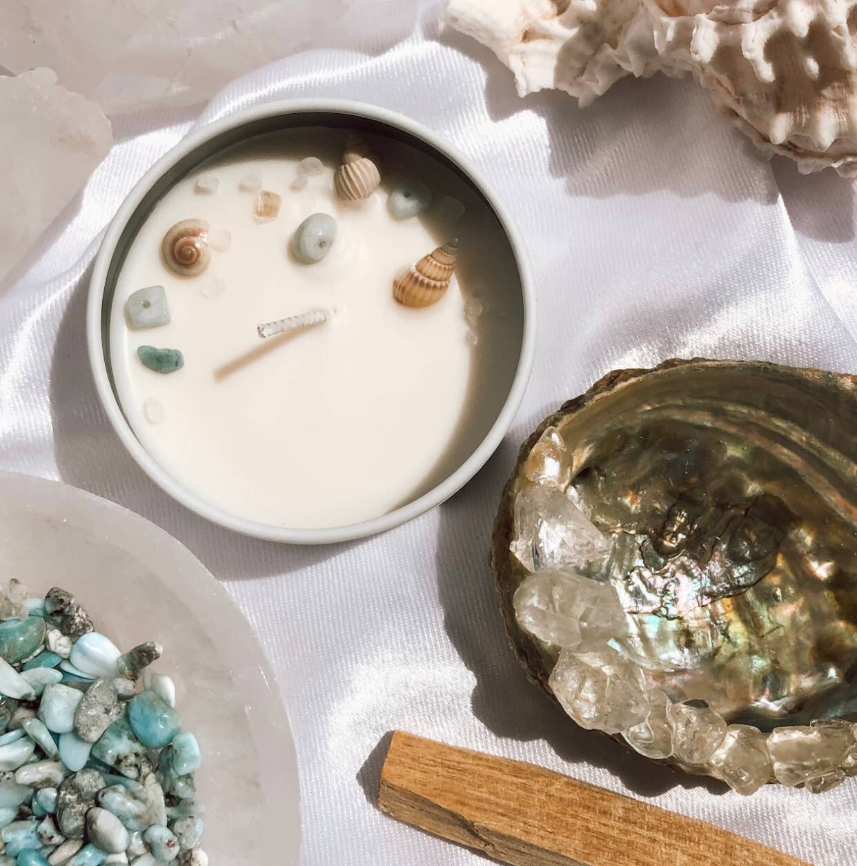 Sea Salt and Sirinity Summer scent Soy wax Candle Aquamarine