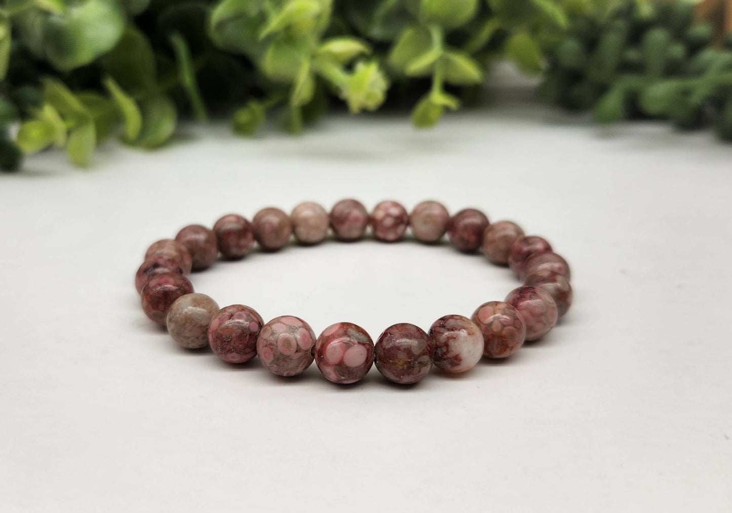 Chrysanthemum Stone Stretchable Bracelet 8mm beads-7.5"