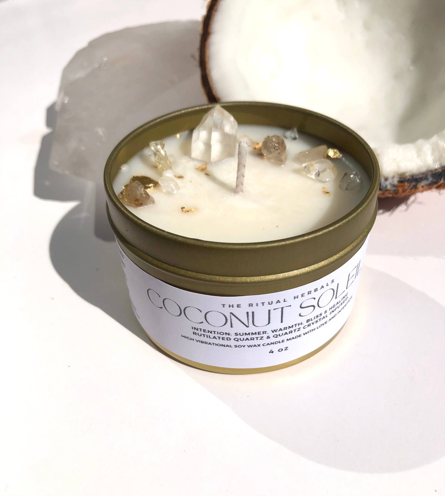 Coconut Soiel Candle Soy wax Quartz infused Summer Scents