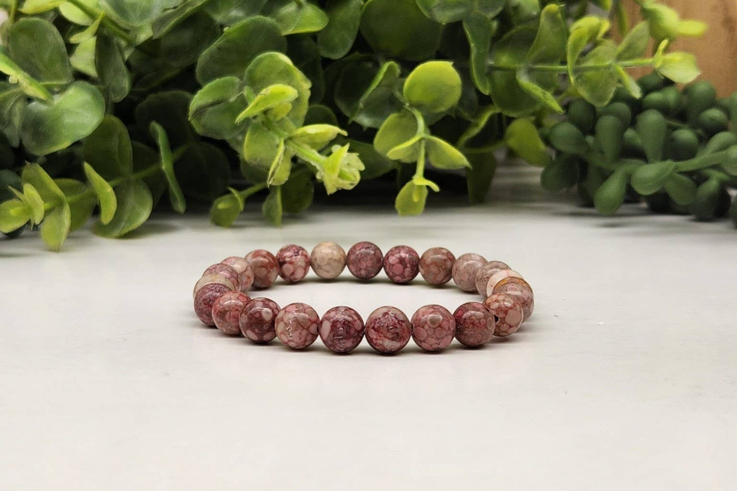 Chrysanthemum Stone Stretchable Bracelet 8mm beads-7.5"