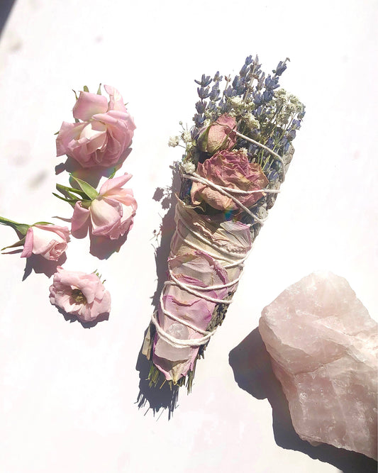 Love Sage Bundle Rose Quartz Cleansing aura & sacred space