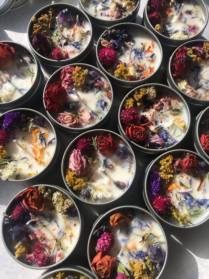 Wild Flowers Candle Soy Wax crystal infused  Botanical