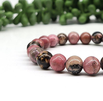 Rhodonite Bracelet Stretchable 8mm Beads, 7.5"Long