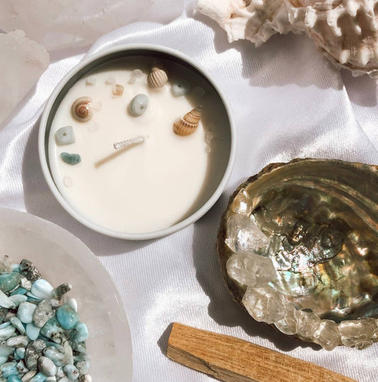 Sea Salt and Sirinity Summer scent Soy wax Candle Aquamarine